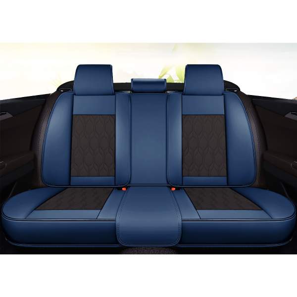 Huse auto premium 5 locuri Carguard Deluxe piele ecologică perforată - albastru inchis - negru