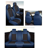 Huse auto premium 5 locuri Carguard Deluxe piele ecologică perforată - albastru inchis - negru