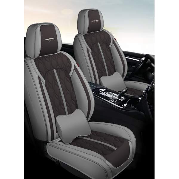 Huse auto premium 5 locuri Carguard Deluxe piele ecologică perforată - gri - negru