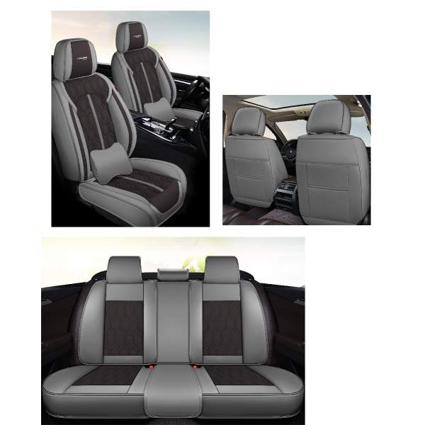 Huse auto premium 5 locuri Carguard Deluxe piele ecologică perforată - gri - negru