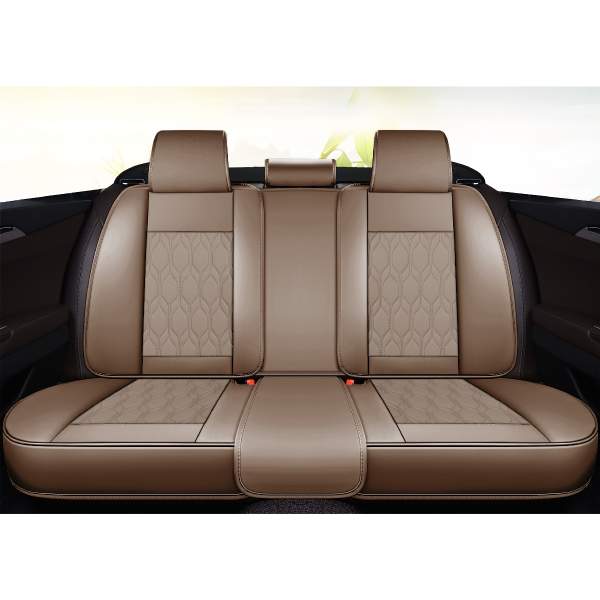 Huse auto premium 5 locuri Carguard Deluxe piele ecologică perforată - maro deschis - crem