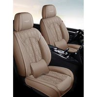 Huse auto premium 5 locuri Carguard Deluxe piele ecologică perforată - maro deschis - crem