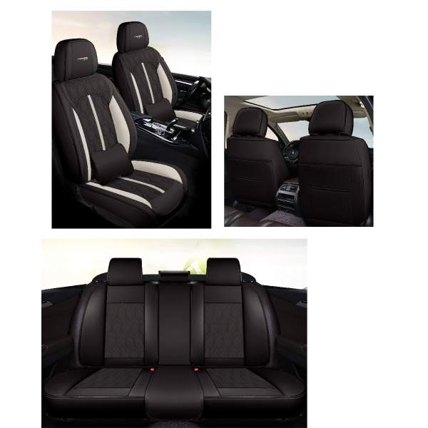 Huse auto premium 5 locuri Carguard Deluxe piele ecologică perforată - negru - alb