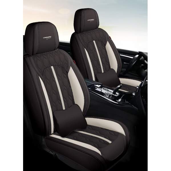 Huse auto premium 5 locuri Carguard Deluxe piele ecologică perforată - negru - alb
