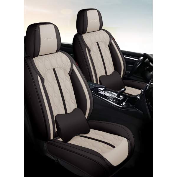 Huse auto premium 5 locuri Carguard Deluxe piele ecologică perforată - negru - crem