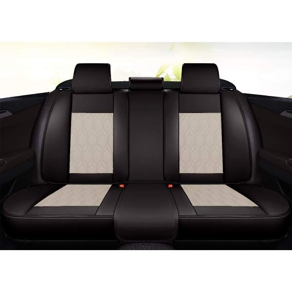 Huse auto premium 5 locuri Carguard Deluxe piele ecologică perforată - negru - crem