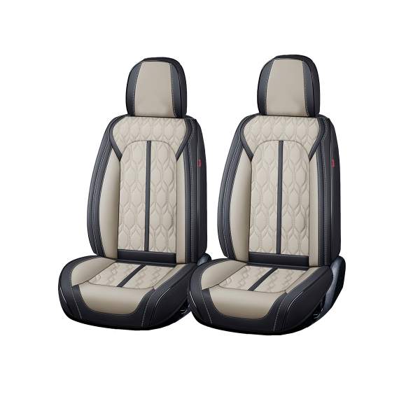 Huse auto premium 5 locuri Carguard Deluxe piele ecologică perforată - negru - crem