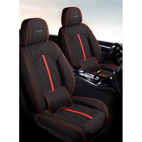 Huse auto premium 5 locuri Carguard Deluxe piele ecologică perforată - negru - rosu