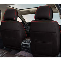 Huse auto premium 5 locuri Carguard Deluxe piele ecologică perforată - negru - rosu