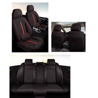 Huse auto premium 5 locuri Carguard Deluxe piele ecologică perforată - negru - rosu