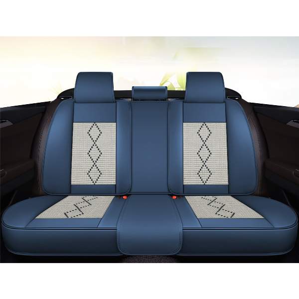 Huse auto premium 5 locuri Carguard Deluxe piele ecologică perforată și textil - albastru - alb