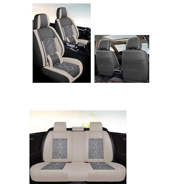 Huse auto premium 5 locuri Carguard Deluxe piele ecologică perforată și textil  - gri deschis - gri inchis