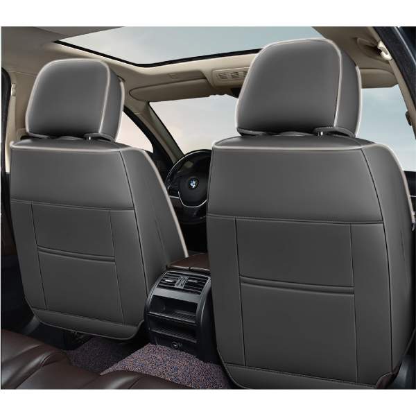 Huse auto premium 5 locuri Carguard Deluxe piele ecologică perforată și textil  - gri deschis - gri inchis