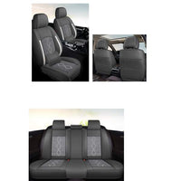 Huse auto premium 5 locuri Carguard Deluxe piele ecologică perforată și textil - negru - alb