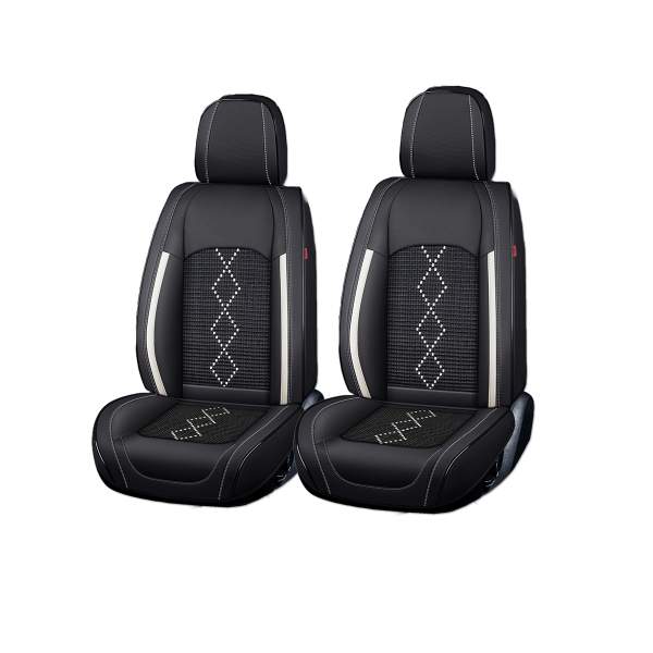 Huse auto premium 5 locuri Carguard Deluxe piele ecologică perforată și textil - negru - alb