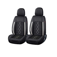 Huse auto premium 5 locuri Carguard Deluxe piele ecologică perforată și textil - negru - alb