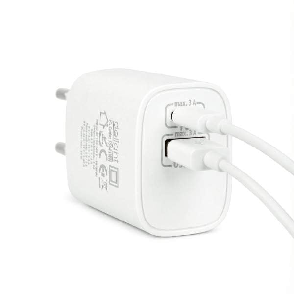 Încărcător Rapid Universal cu USB-A (QC 3.0) și USB-C PD 20W - Alb