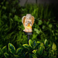 Îngeraș solar cu fluture – lumină LED alb cald – rășină – 42 × 11 × 6