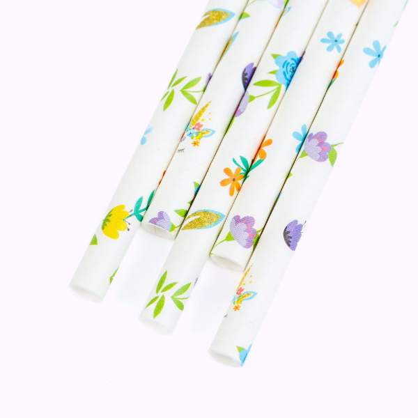 Paie din hârtie - model floral - 197 x 6 mm - 25 buc / pachet