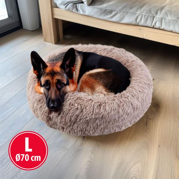 Pat pentru câini - rotund - marime "L" - 70 cm - maro deschis