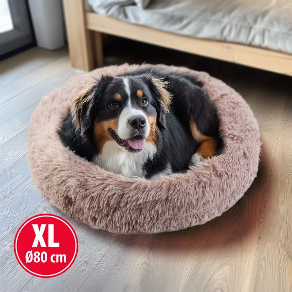 Pat pentru caini - rotund - marimea "XL" - 80 cm - maro deschis