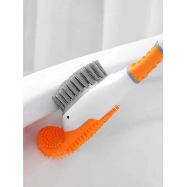 Perie de toaletă în formă de rață cu suport - portocaliu/alb