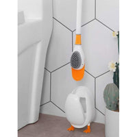 Perie de toaletă în formă de rață cu suport - portocaliu/alb