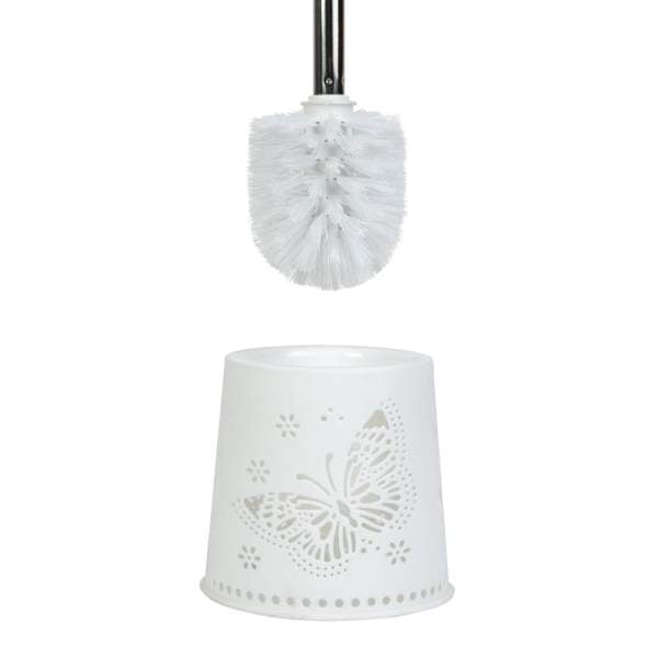 Perie de toaletă + suport - fluture - 49 x 13 x 13 cm - alb