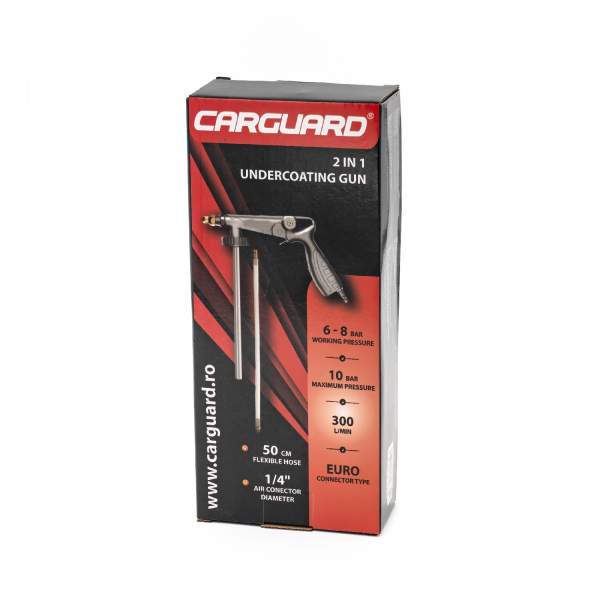 Resigilat - Pistol de vopsit antifon 2 în 1 Carguard – pentru antifonare și protecție anticorozivă – furtun flexibil 50 cm