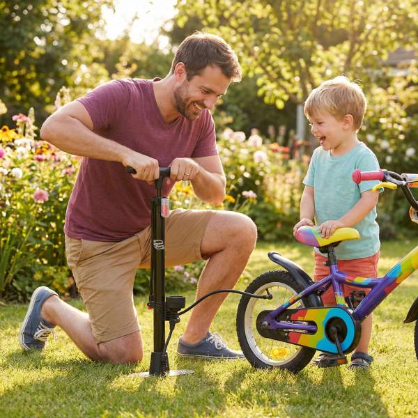 Pompă manuală pentru biciclete și atelier – 38 × 500 mm – negru – max 160 PSI