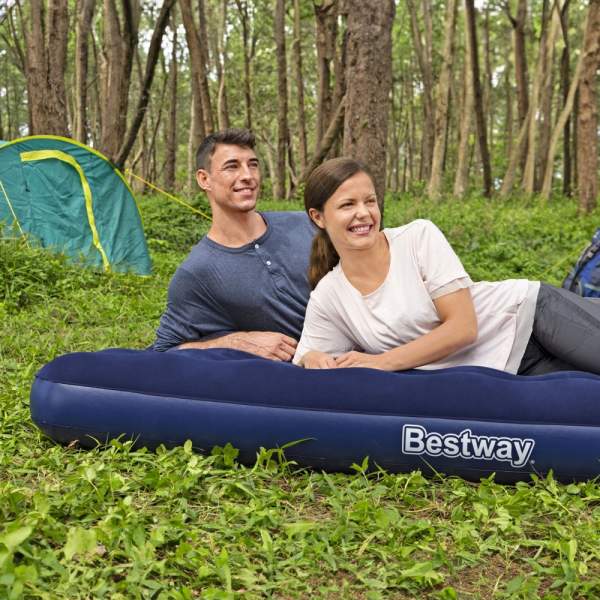 Saltea gonflabilă - dublă, velour - albastru - 203 x 152 x 22 cm