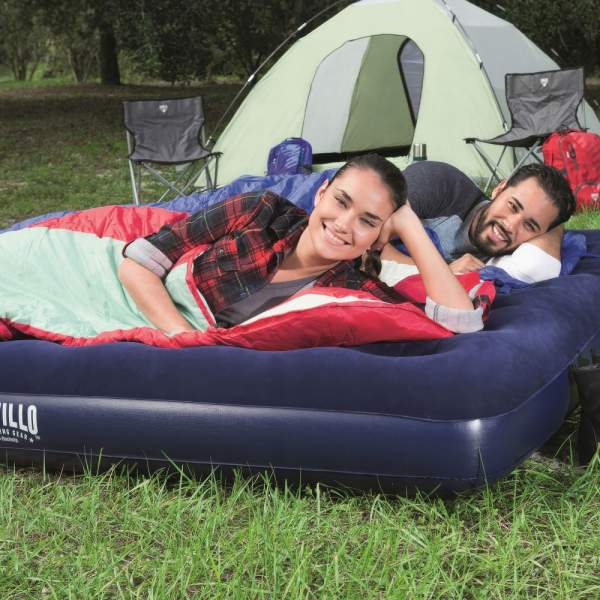 Saltea gonflabilă - dublă, velour - albastru - 203 x 183 x 22 cm