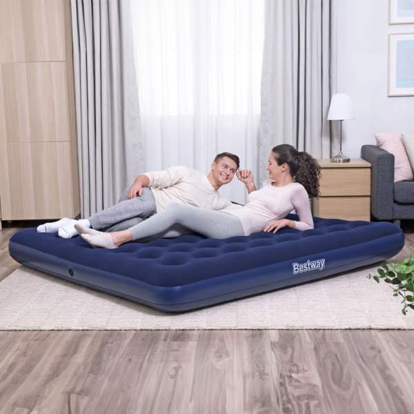 Saltea gonflabilă - dublă, velour - albastru - 203 x 183 x 22 cm