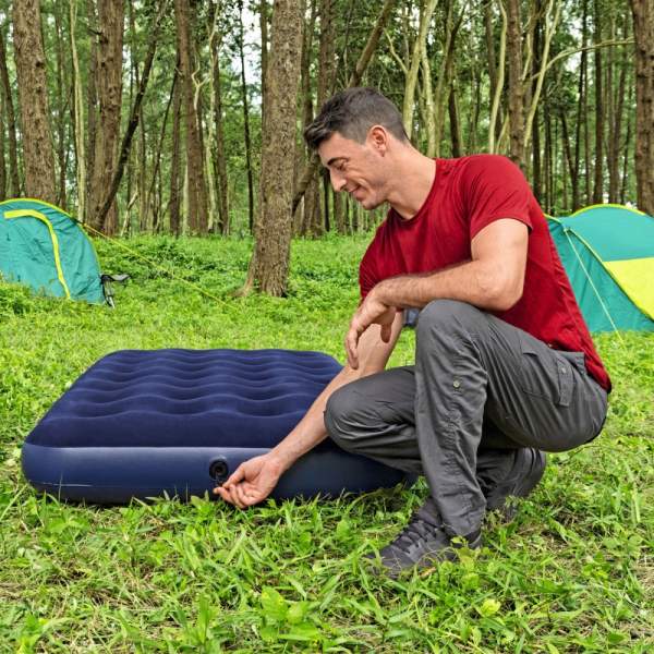 Saltea gonflabilă - single, velour - albastru - 188 x 99 x 22 cm