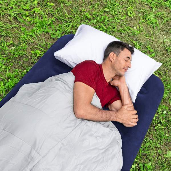 Saltea gonflabilă - single, velour - albastru - 188 x 99 x 22 cm