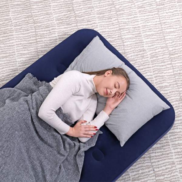 Saltea gonflabilă - single, velour - albastru - 188 x 99 x 22 cm