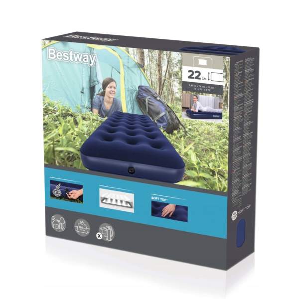 Saltea gonflabilă - single, velour - albastru - 185 x 76 x 22 cm