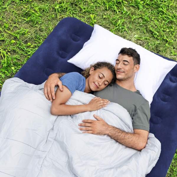 Saltea gonflabilă - single, velur - albastru - 191 x 137 x 22 cm