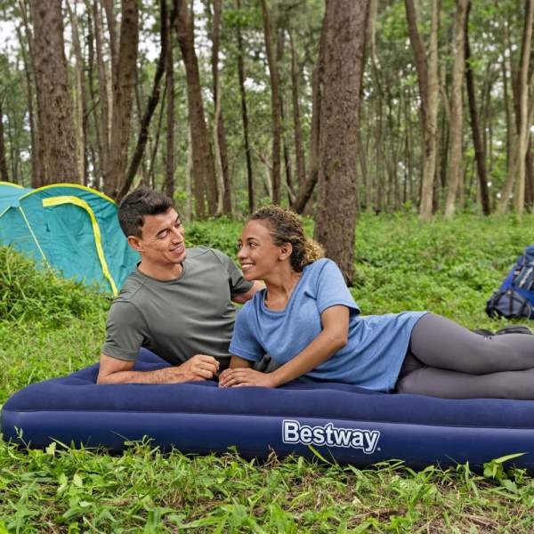 Saltea gonflabilă - single, velur - albastru - 191 x 137 x 22 cm