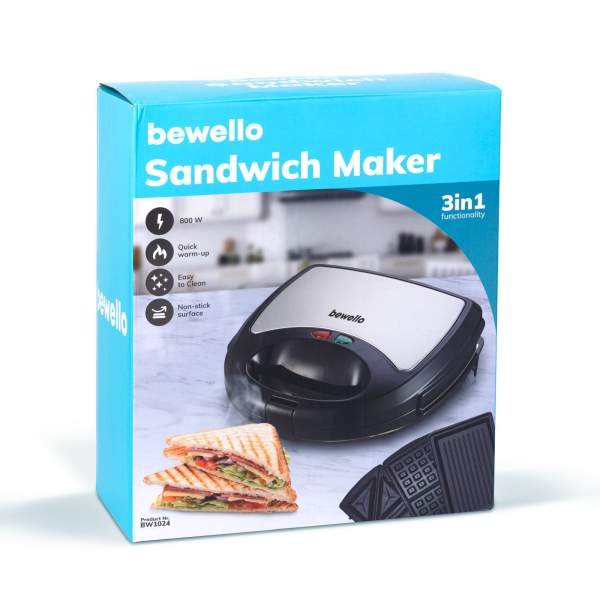 Sandwich Maker- 3 în 1 - 220-240V - 800W - argintiu/negru