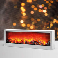 Șemineu decorativ LED cu efect de flacără – alb – pe baterii / USB – 60 x 10 x 20 cm