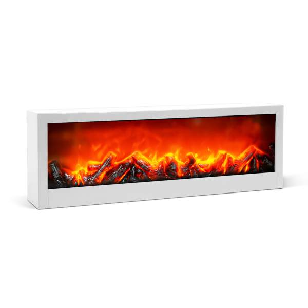 Șemineu decorativ LED cu efect de flacără – alb – pe baterii / USB – 60 x 10 x 20 cm