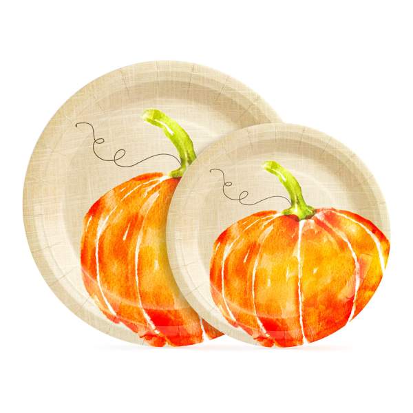 Set 12 farfurii de hârtie – model dovleac – 2 dimensiuni (230 / 180 mm)