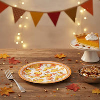 Set 12 farfurii de hârtie – model dovleac și frunză – 2 dimensiuni (230 / 180 mm)