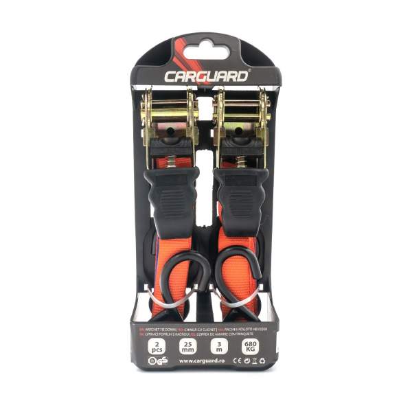 Set 2 chingi cu clichet, rezistență la 680 kg/chingă – 25 mm × 3 m – Carguard