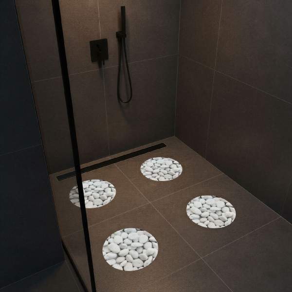 Set 4 stickere antiderapante baie – model piatră naturală – Ø 19 cm – gri