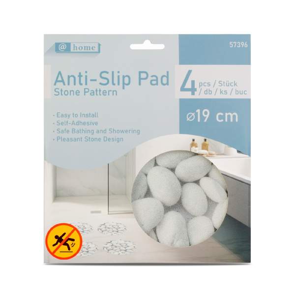 Set 4 stickere antiderapante baie – model piatră naturală – Ø 19 cm – gri