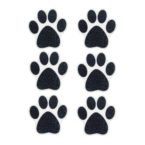 Set 6 stickere antiderapante pentru cadă/duș – model lăbuțe – 10 cm – negru/alb
