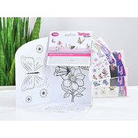 Set autocolante pentru tatuaje: fluturi și flori - 65 buc/pachet