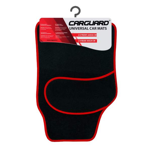 Set covorașe auto textile universale Carguard 64 x 44 cm | 44 x 29 cm - negru - roșu